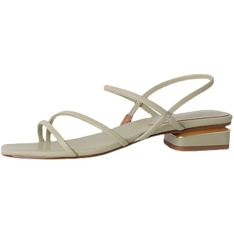 Women's flat strap Roman sandals with square toe in microfiber, available in green, white and beige