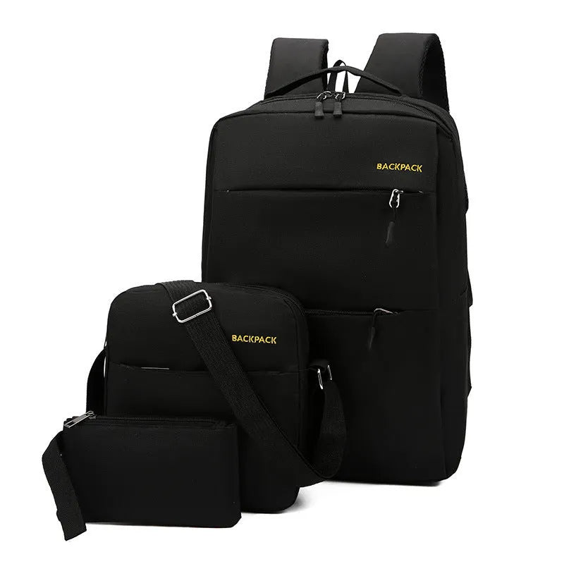 Men's three-piece computer bag set in waterproof nylon with USB charging ports