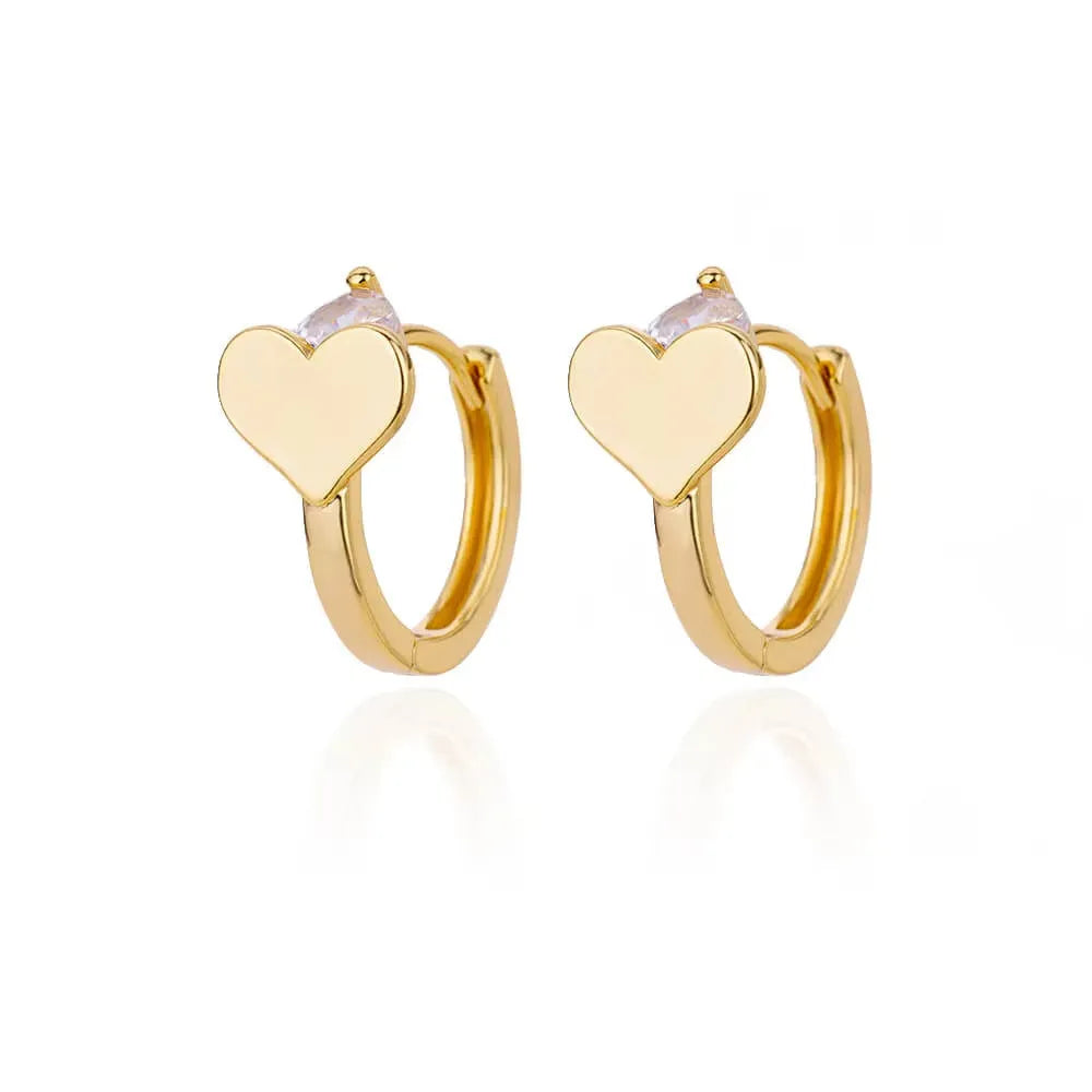 Heart-shaped stainless steel stud earrings with zircon stone accents for women