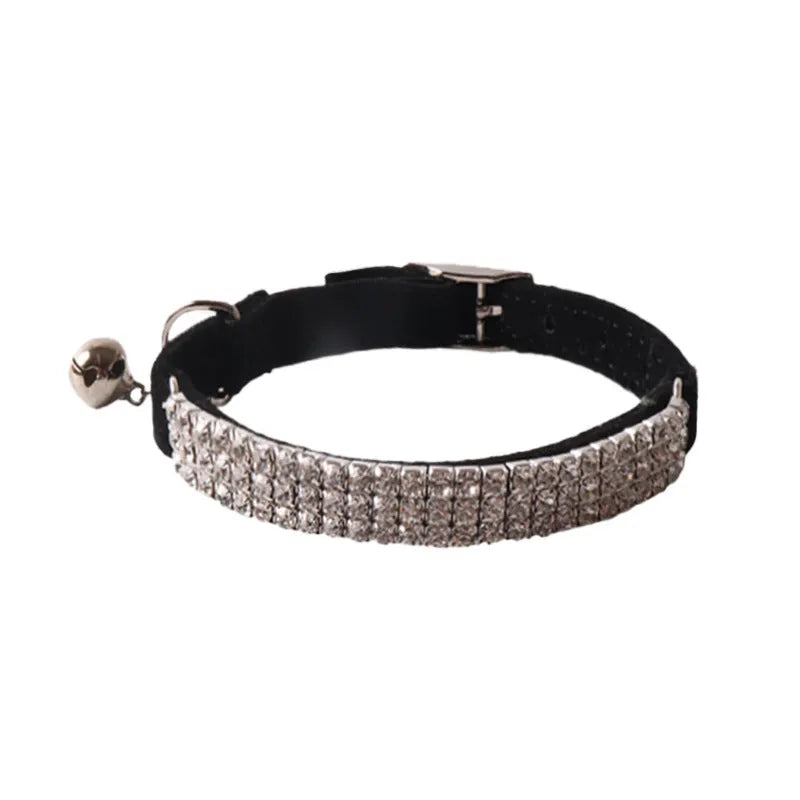 Elastic buckle cat collar with gang drill decoration in flocking material