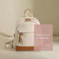 Women's double shoulder Oxford cloth backpack in almond colour with contrast stitching and open outer pocket