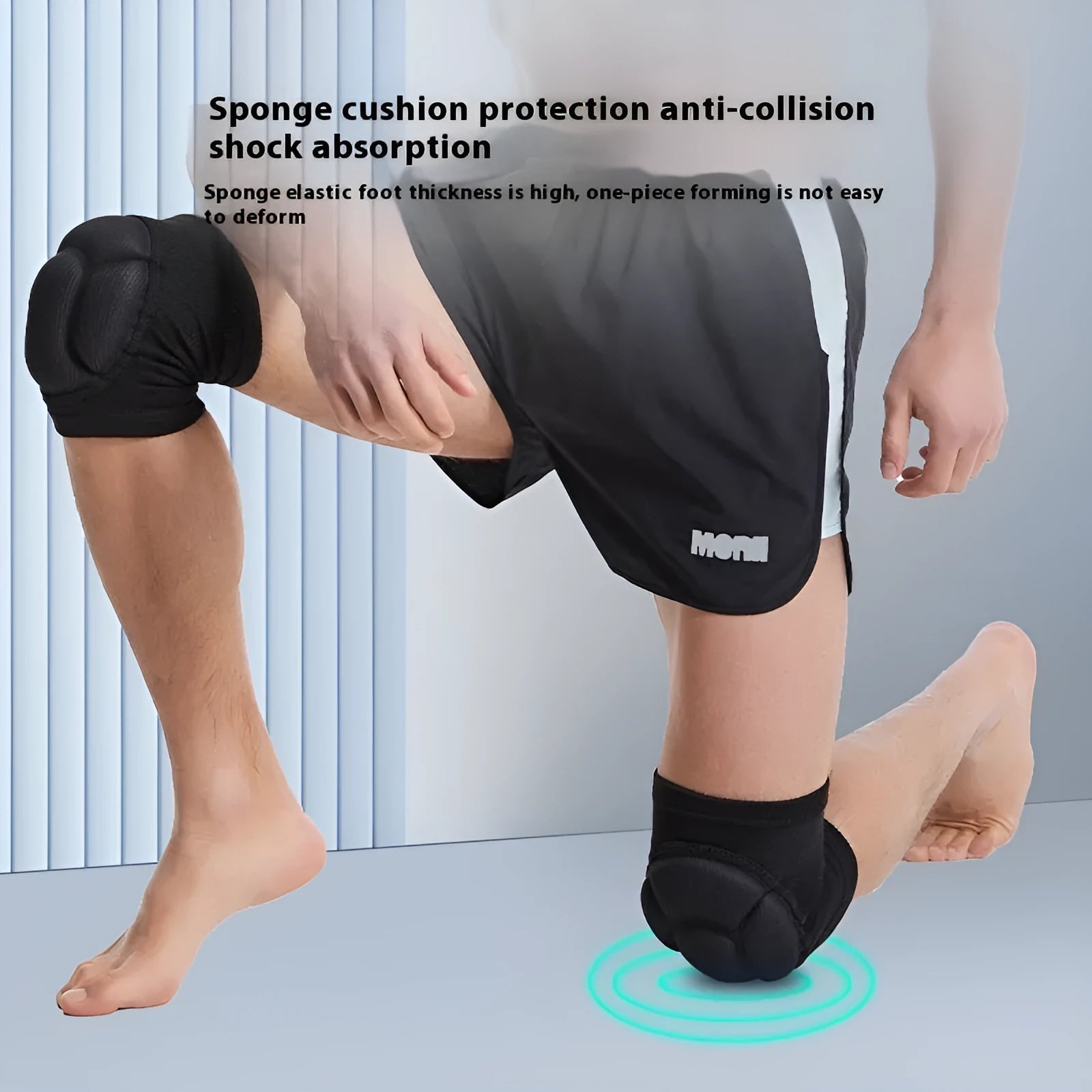 Black and blue dance knee pads with thick sponge padding for anti-collision protection during sports