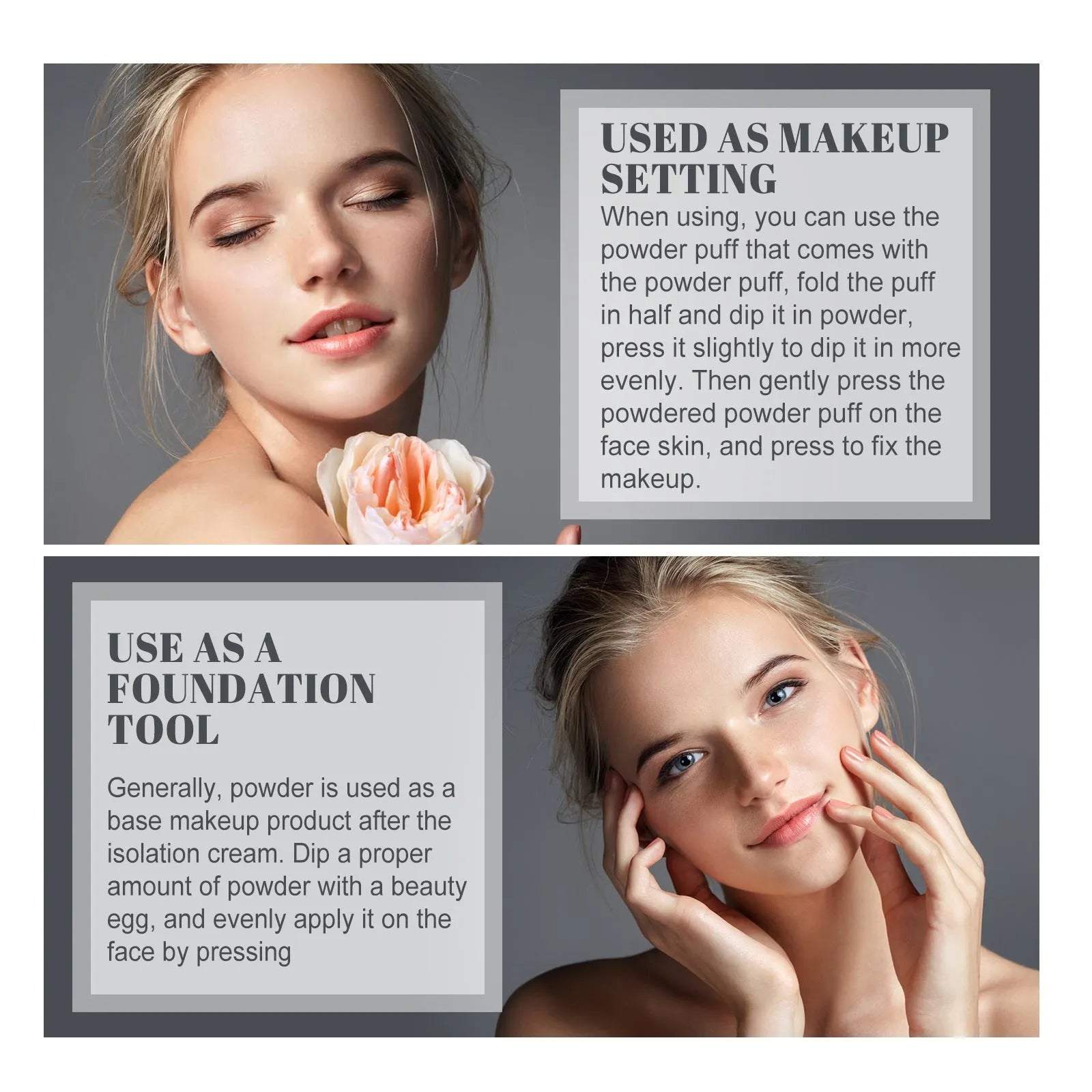 8g natural finishing powder in compact packaging with three shade options for makeup setting