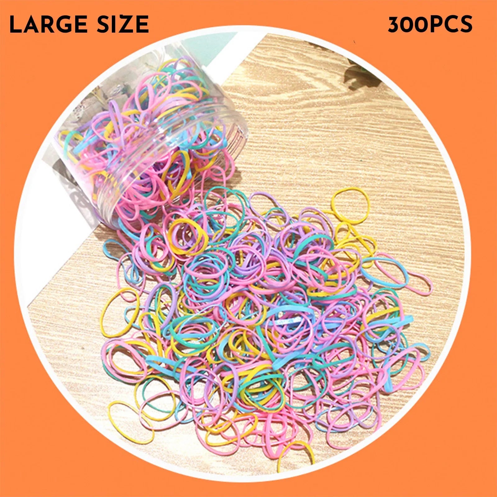 Open reusable container showing hundreds of thin, colourful TPU baby hair ties for toddlers.