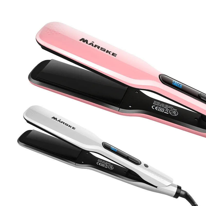 Steam spray hair straightener with 45mm ceramic plate, white, digital display, adjustable temperature