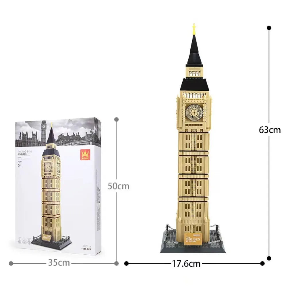 Wange building block street view set with landmark pieces including Eiffel Tower and Big Ben