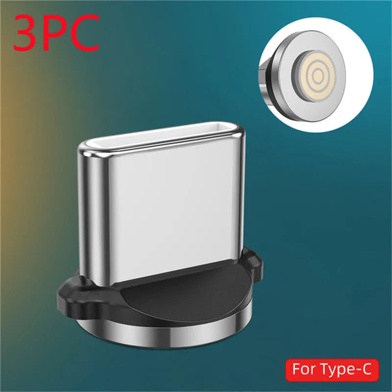 Black magnetic charging cable with LED diamond lamp, showing Android and Type-C magnetic connectors.