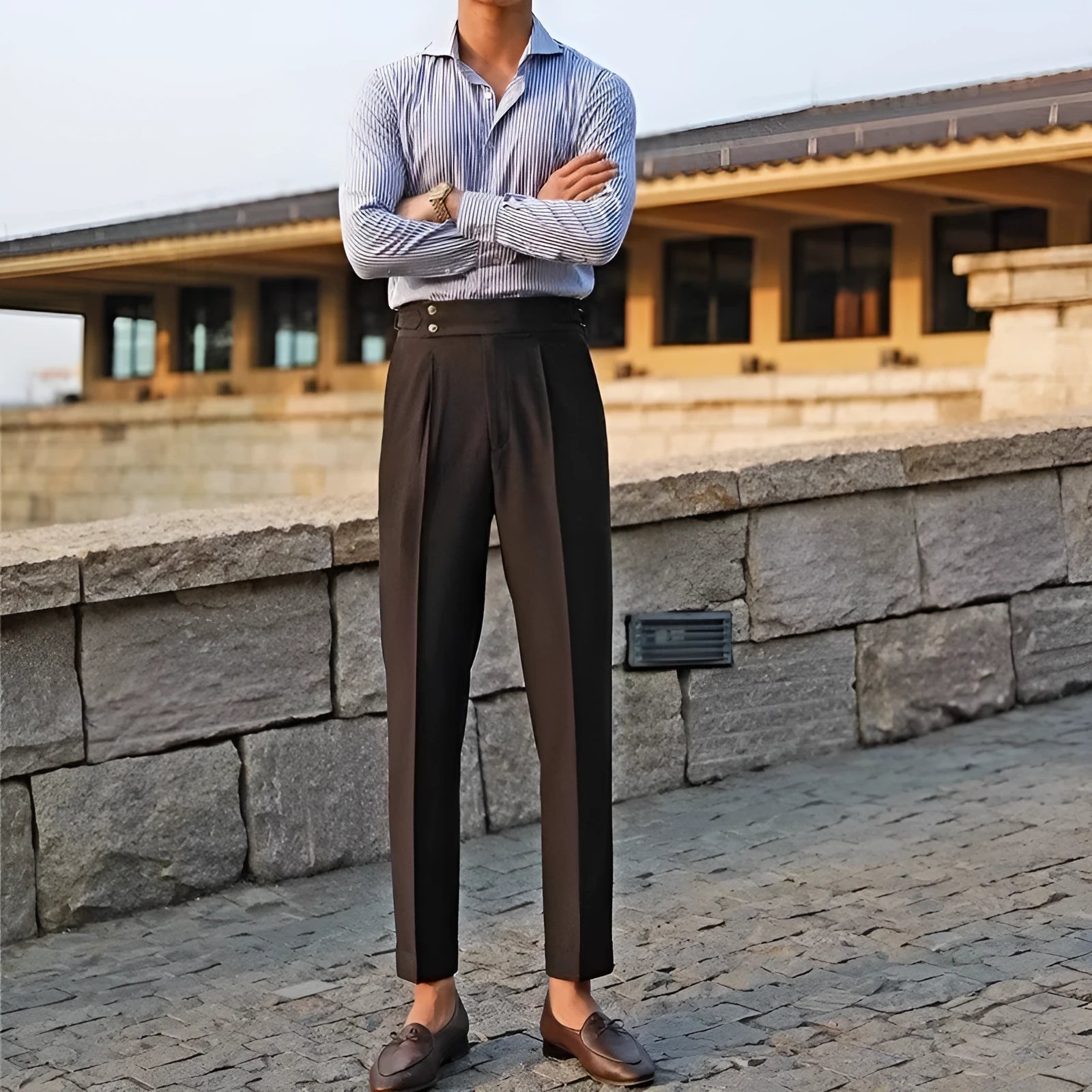 Men's slim fit straight leg business trousers in polyester blend fabric