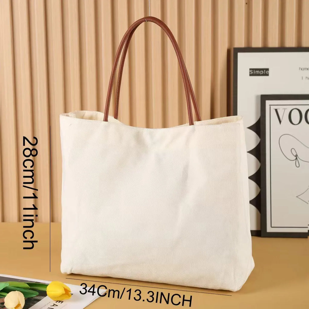 Canvas tote bag in beige white colour with reinforced shoulder straps