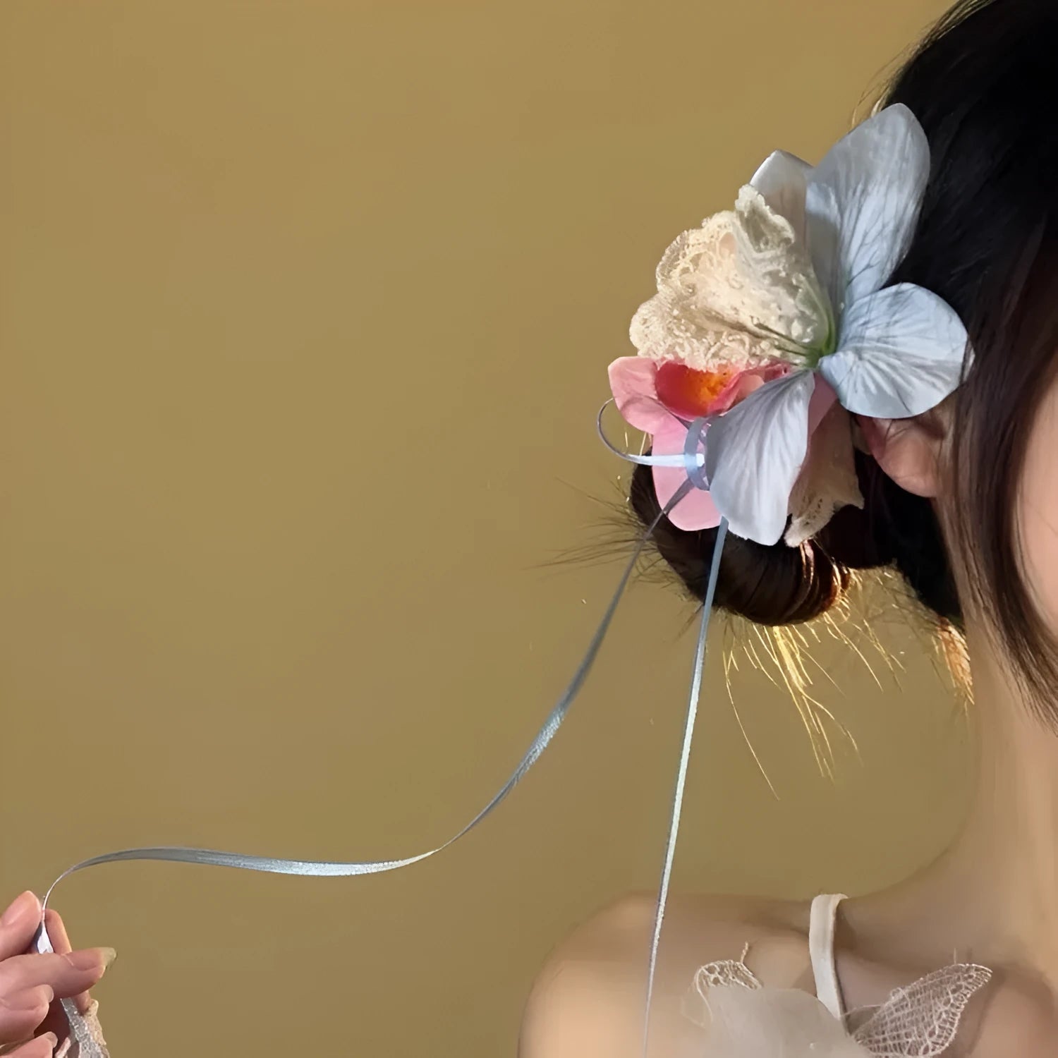 Ruhua In The Wild blue pink flower strap cloth barrettes for women hair accessories spring summer