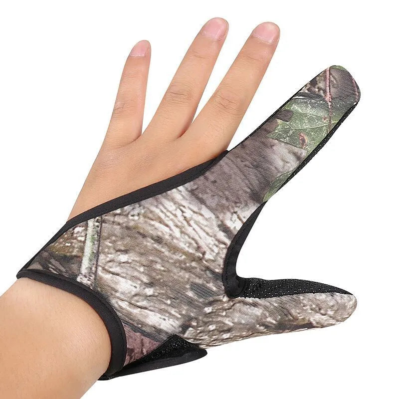 Two-finger fishing glove showing diving cloth back and microfiber palm, available in multiple colour options