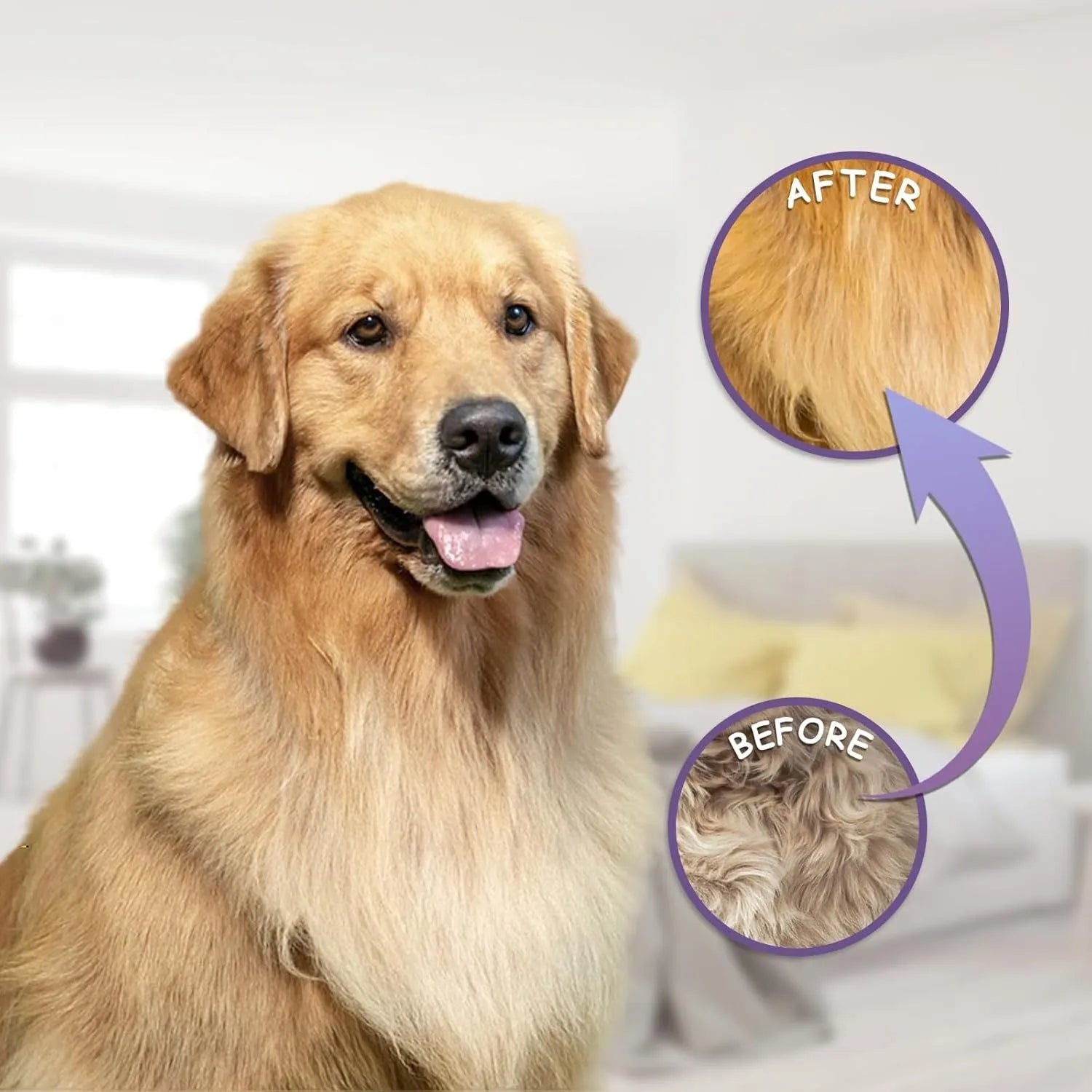 Purple handled pet comb with stainless steel teeth for detangling dog and cat fur.