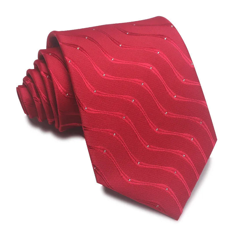 8cm wide polyester jacquard business tie with striped pattern in various colour options