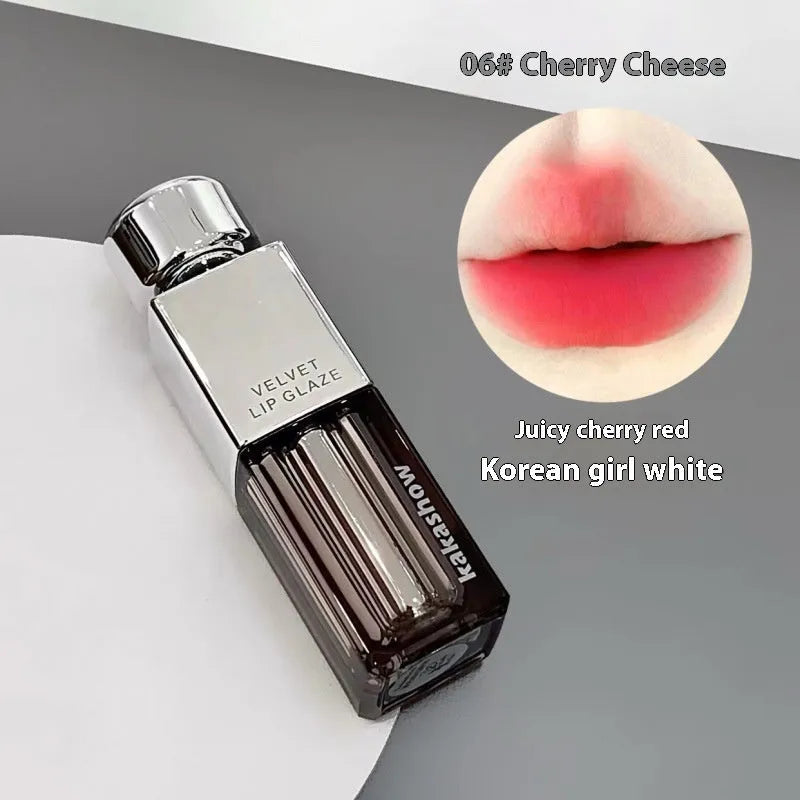 Kakashow Velvet Lip Paint matte lipstick tube in six colour options showing shades 01 to 06.