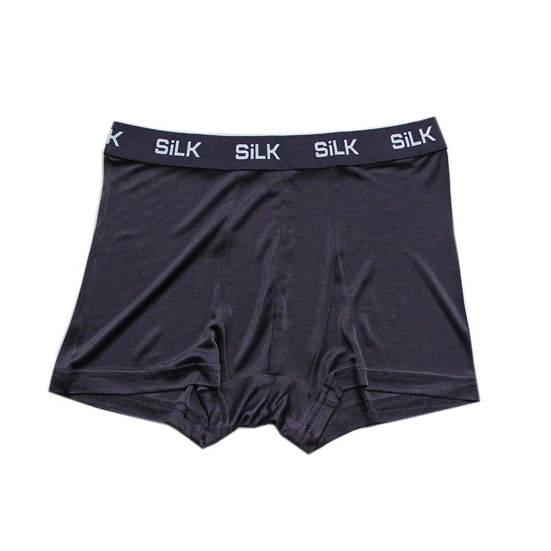 Men's silk shorts in navy blue, skin colour or silver grey with mid-waist loose fit