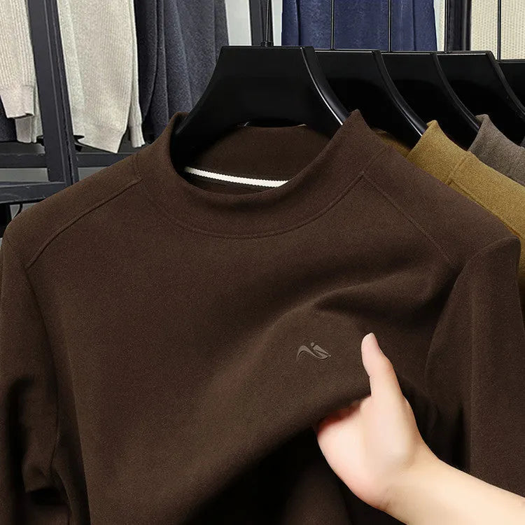 Men's crew neck loose long sleeve t-shirt in solid colour polyester, front view, available in six colours