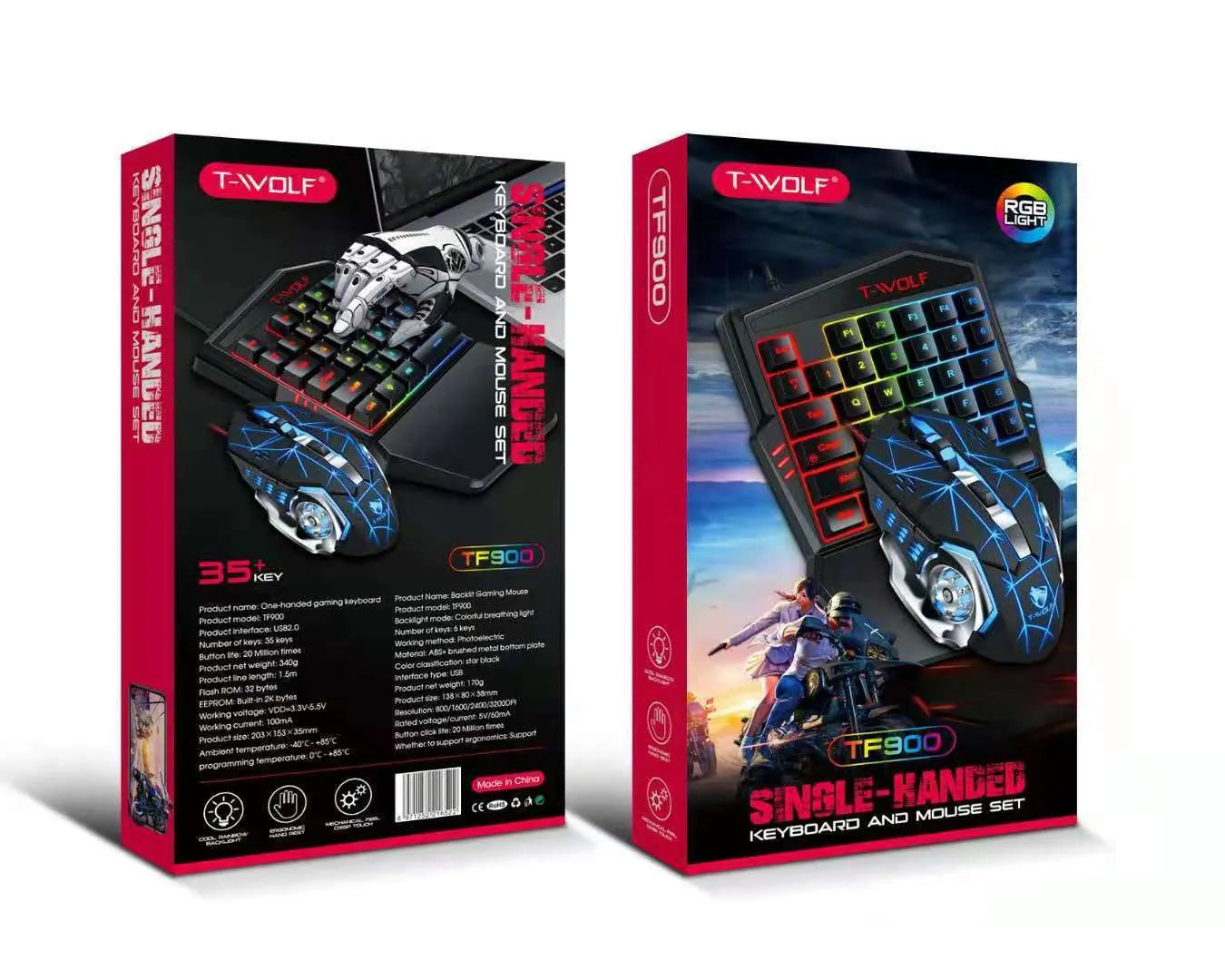 Lei Lang TF900 wired mouse and keyboard set in paper box, plastic construction, 1.5m cable