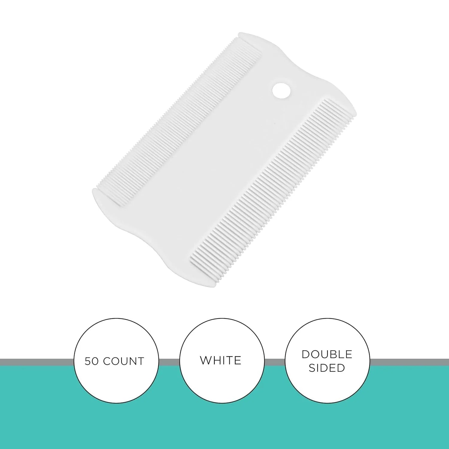 A double-sided plastic flea comb for pets with dense teeth, shown with its dimensions of 0.85 cm by 5 cm.