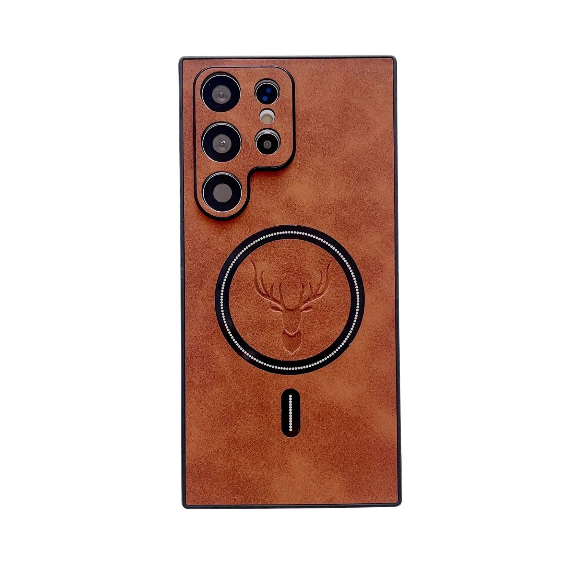 S23 magnetic wireless charger phone case with embossed deer head leather pattern, PC TPU back cover for Samsung