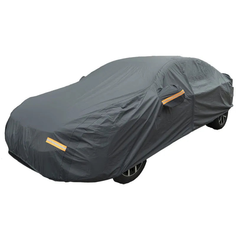 Grey Volkswagen car cover with rainproof sun protection features shown fitted on vehicle