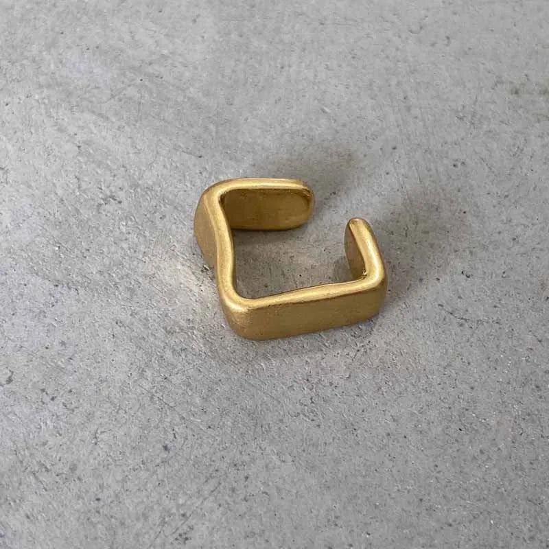 Geometric brass ear clip for women electroplated copper clip-on earring bright gold finish
