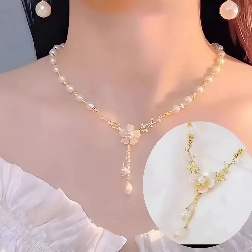 Alloy fashion neck chain with pearl floral decoration and rose motifs