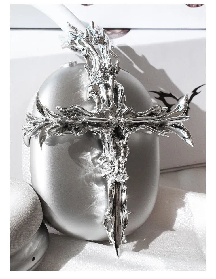 Gothic cross design resin headphone covers for Apple AirPods Max in silver and gun colour options