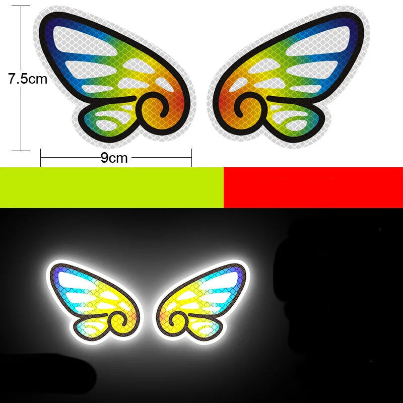 Pair of reflective warning stickers with diamond film for vehicles, approximately 9 by 5 cm