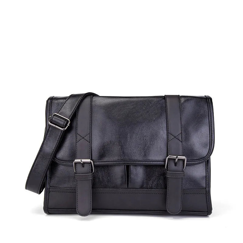 Black Korean-style men's anti-theft backpack with decorative sewing thread detailing