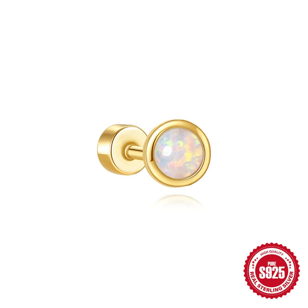 S925 sterling silver geometric flat column thread ear bone studs in gold plating.
