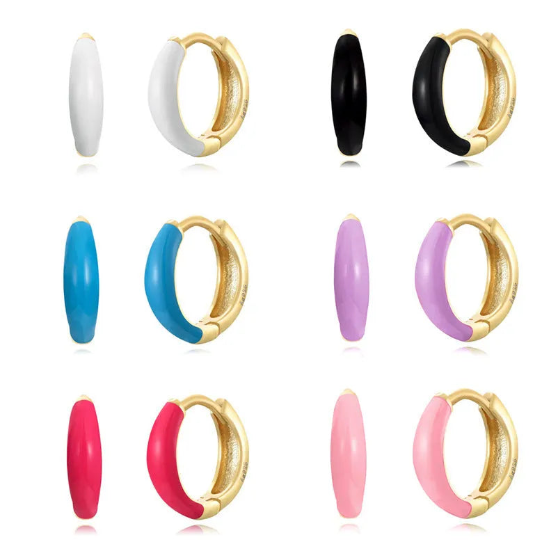 Geometric oval curved epoxy earrings with U-shaped design in seven colour options