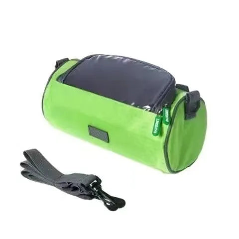 Mountain bike touch screen navigation front bag in black Oxford cloth with handlebar mounts and 5 inch device capacity