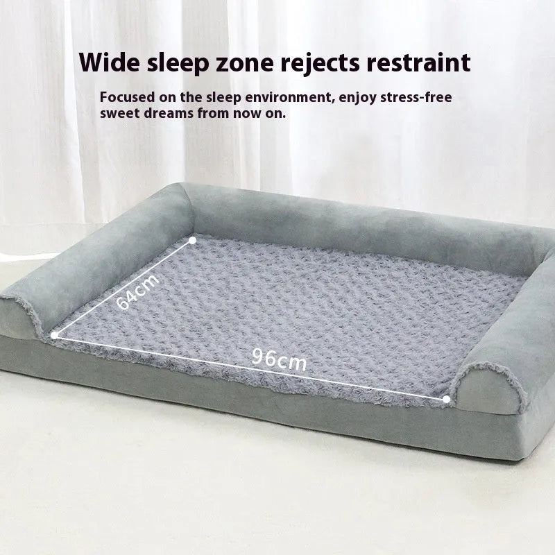 Grey cloth dog kennel showing three size options for medium to large breeds