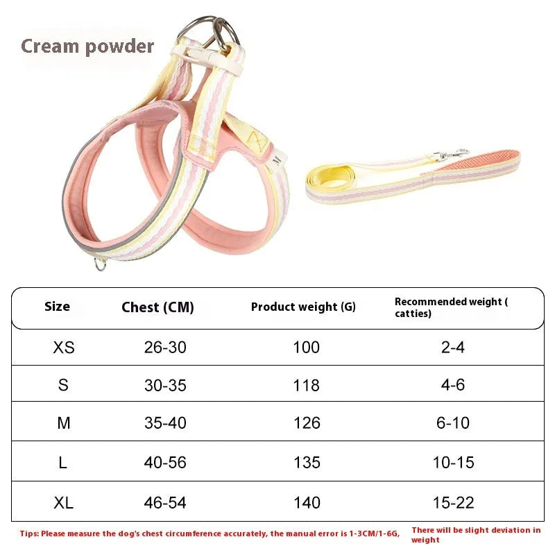 Y-style dog harness and matching 1.4 metre traction rope in coral orange for dogs 2kg to 17.5kg