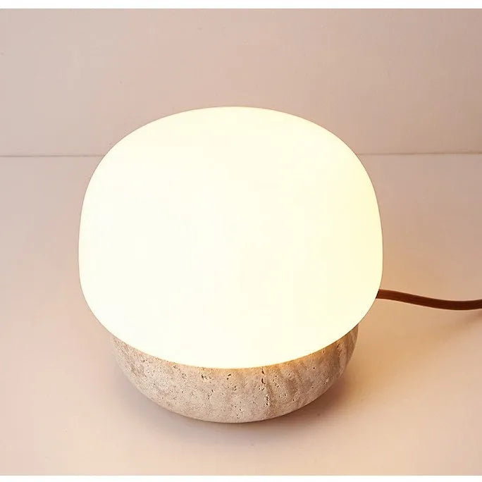 Cream retro bedside lamp with button switch measuring 18cm wide by 17cm high