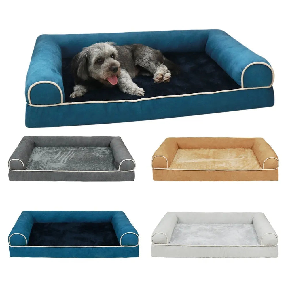 Square breathable dog bed with sponge filling and cloth cover, shown in a neutral colour.