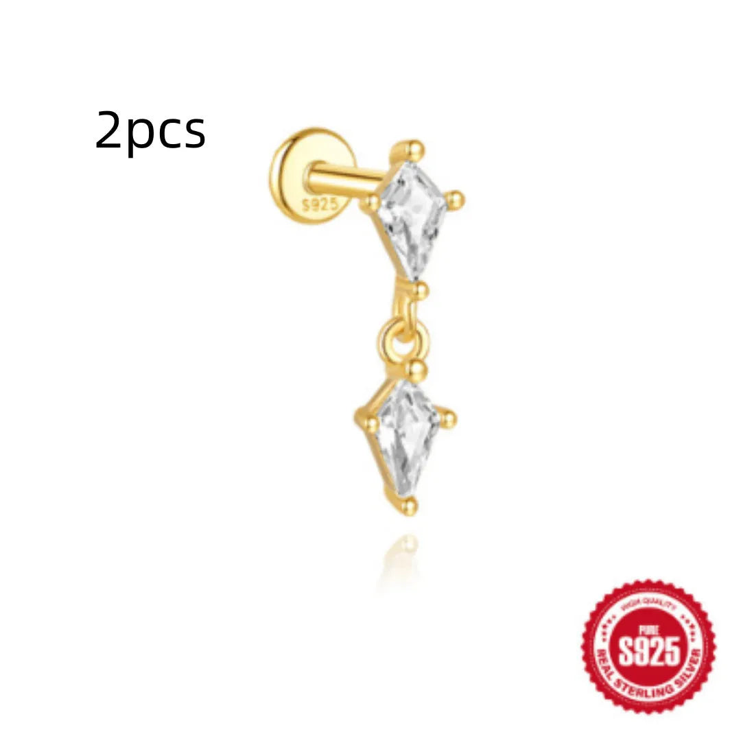 S925 sterling silver water drop shaped earring with a flat spiral puncture pattern, in a gold tone finish.