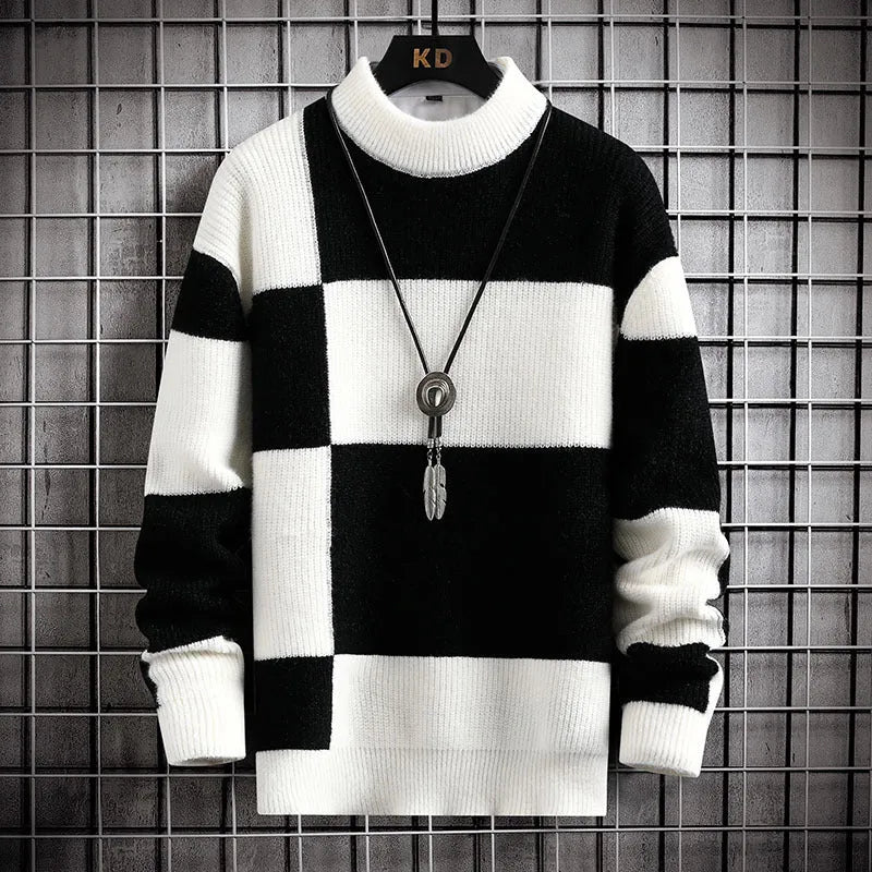 Men's thickened modal cardigan sweater coat in colour block design, loose fit, sizes M-4XL, white collar with black option