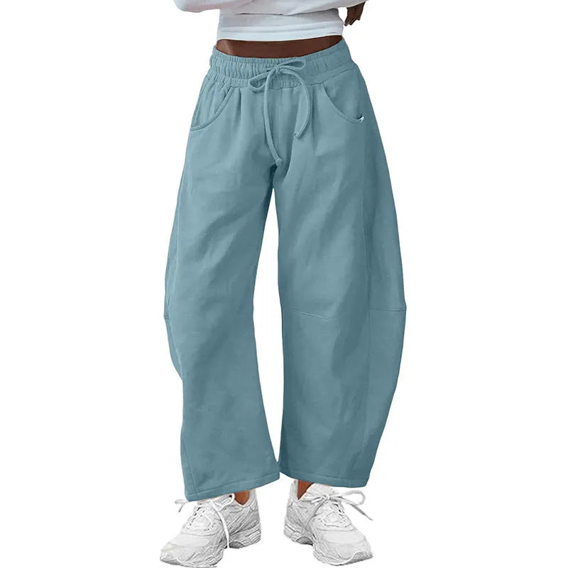 Cotton loose cropped sweatpants with elastic waist in seven colour options including apricot and army green