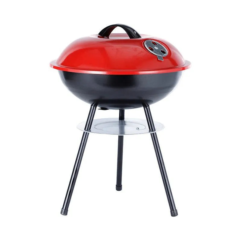 Portable iron barbecue grill with 14-inch cooking surface for outdoor use