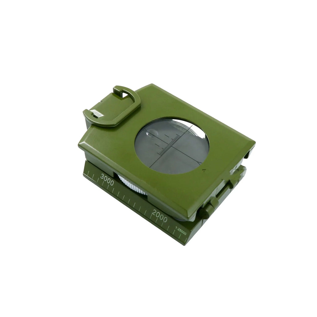 K4074 metal and ABS outdoor compass with hanging rope, shown with dimensions 10 by 6.6 by 3.1 cm.