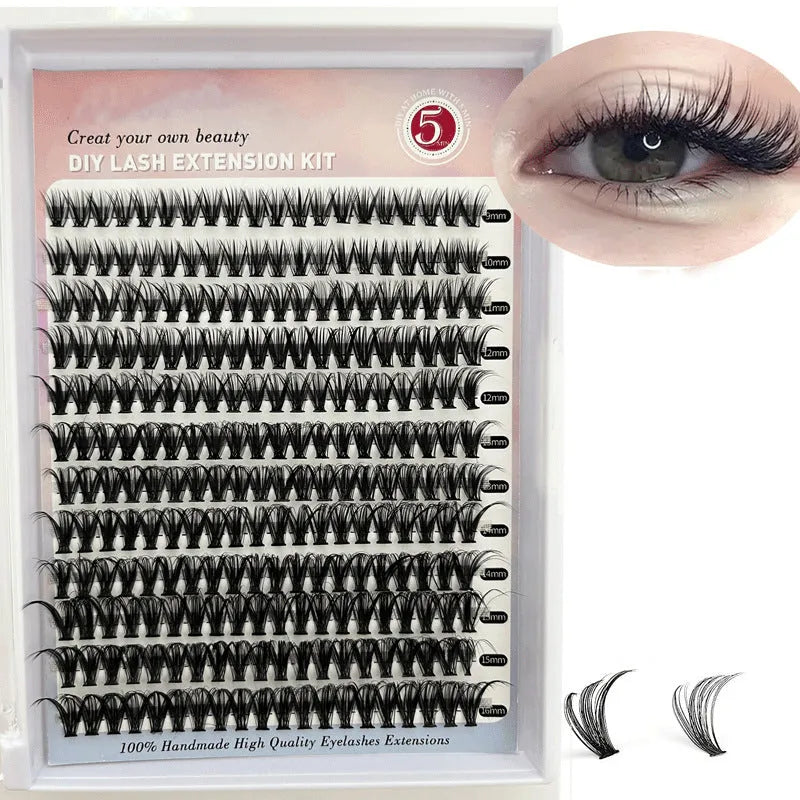 DIY cluster false eyelashes mixed package showing boxes of 30D and 40D lashes and tweezers