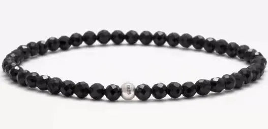 Geometric agate bracelet with 4mm beads in black, blue, and obsidian colours