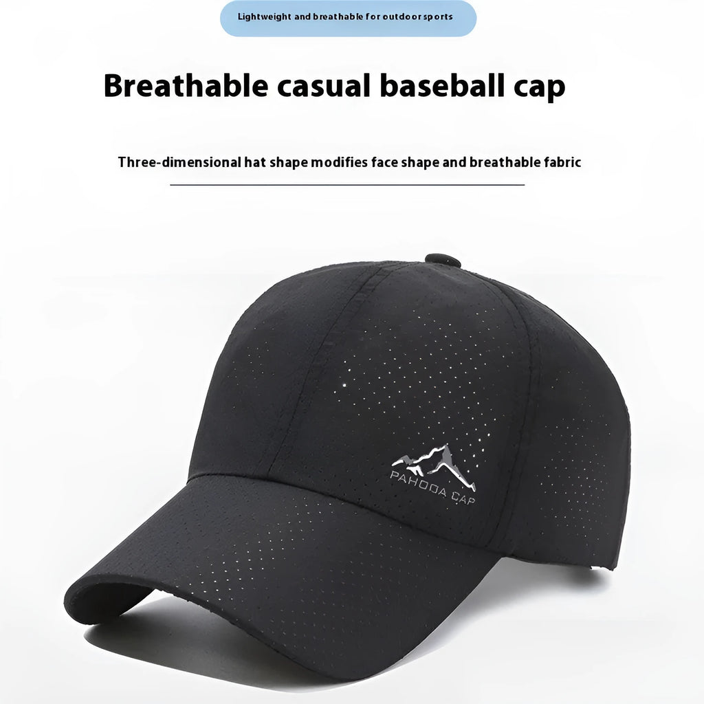 Adjustable polyester baseball cap in Army Green colour with breathable hollow design on a white background.