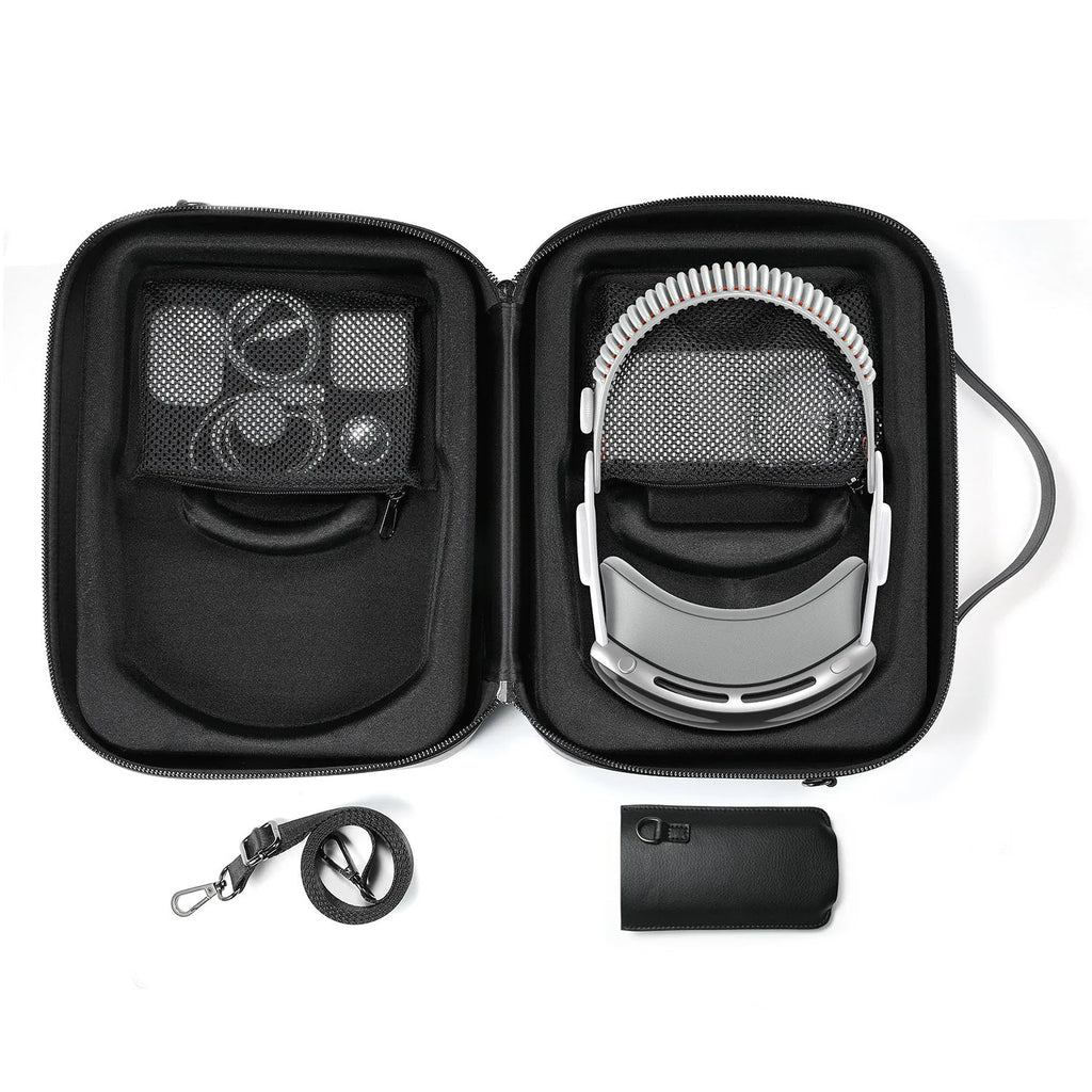 Vision Pro MR glasses superfiber storage box in black colour showing compact protective case