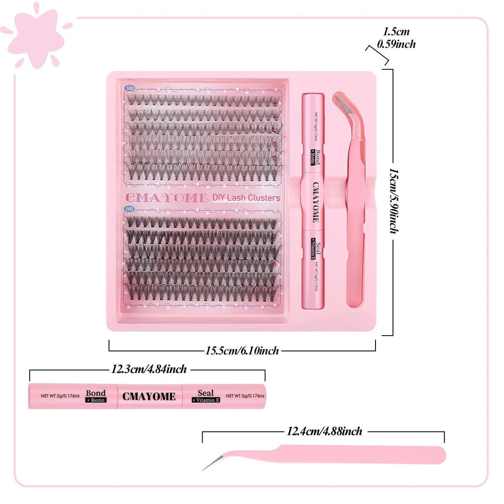 DIY single cluster false eyelashes natural thick mixed split type artificial fibre set in 15.5cm packaging