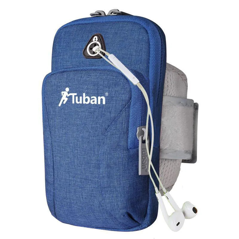 Running phone arm bag made of Oxford cloth in blue, wrist strap style for sports