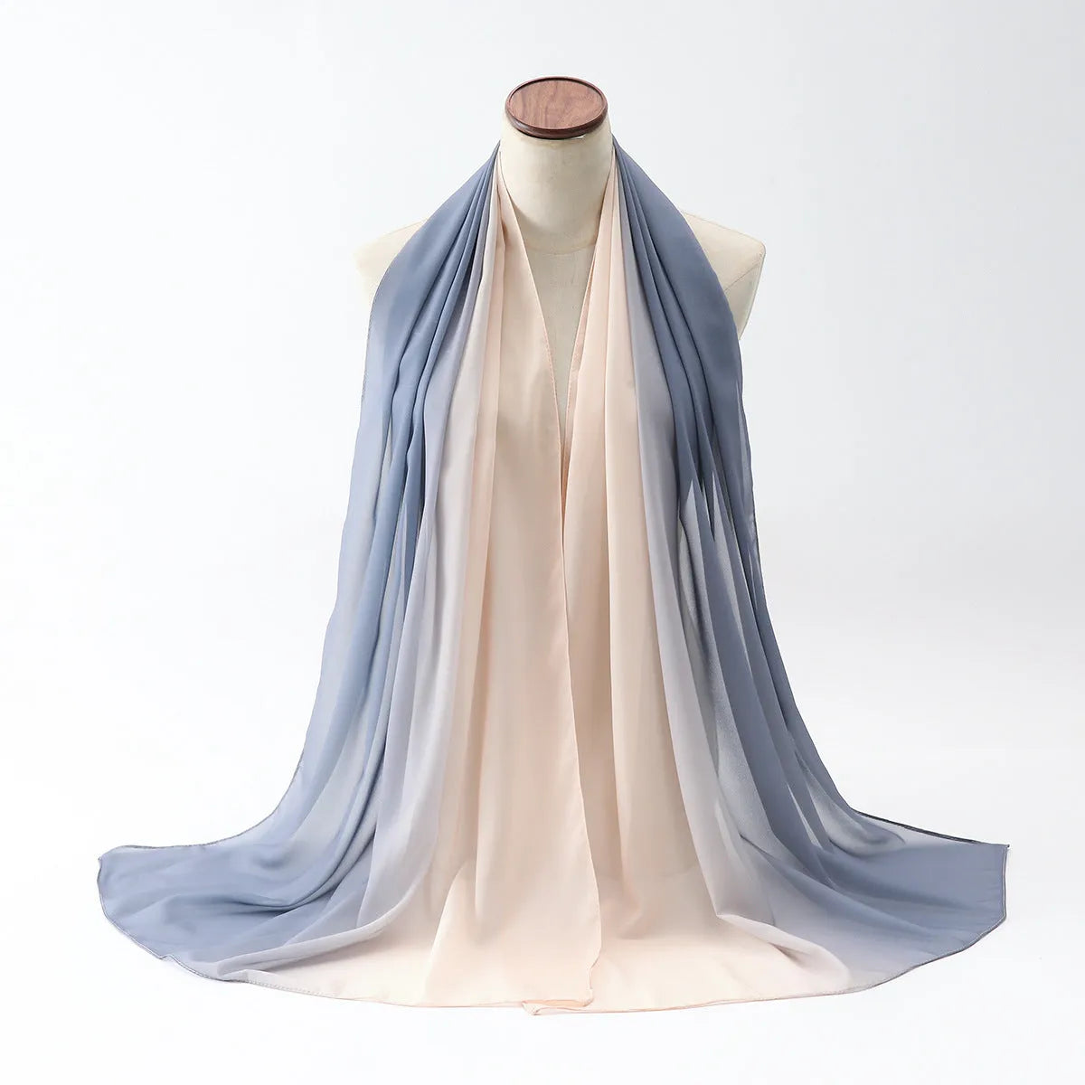 Women's chiffon bubble towel scarf in ethnic Pu long style showing texture and drape