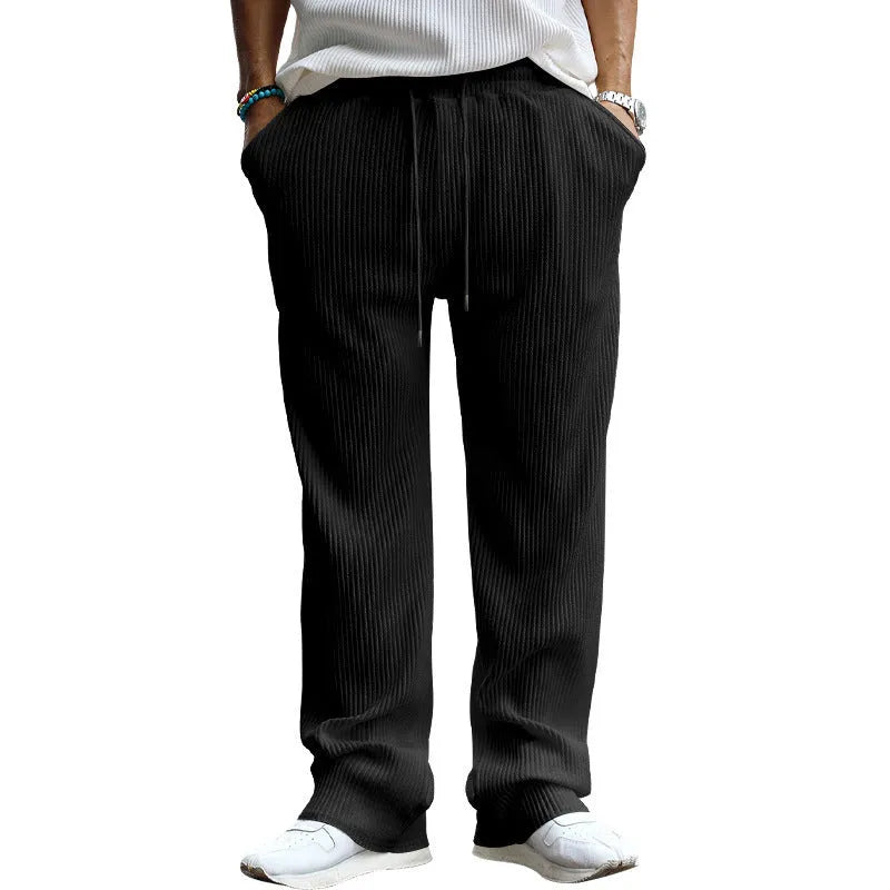 Men's loose striped trousers with high waist and straight leg fit in four colour options
