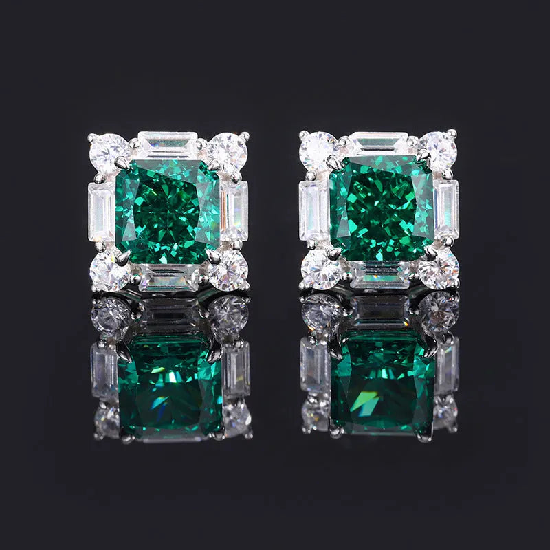 S925 silver emerald diamond jewellery set with necklace earrings and ring on display